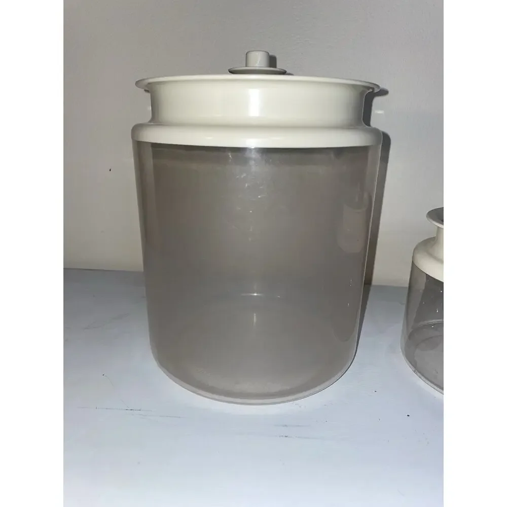 Vintage Tupperware Canisters 10 c 1484-5 3-3/4c 1479-4 Push Button Ivory Color
